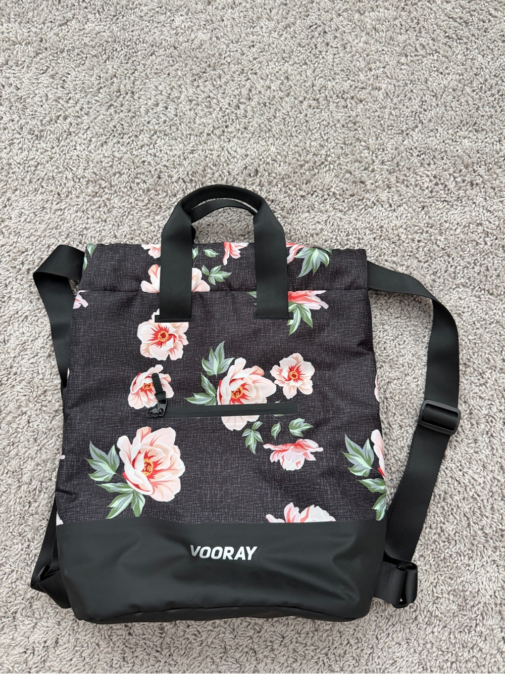 NWOT VOORAY Floral Black Roll-Top Backpack